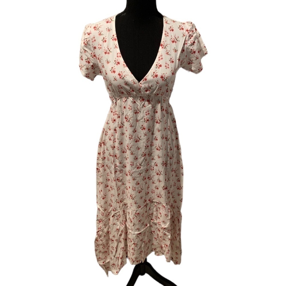 Velvet Torch Empire Waist Ivory Floral Hi Low Dress NWT